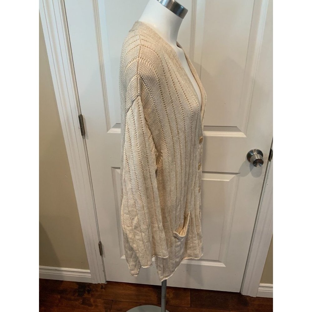 Escada Cream Open-Front Ribbed Knit Cardigan with Pockets - Picture 4 of 7